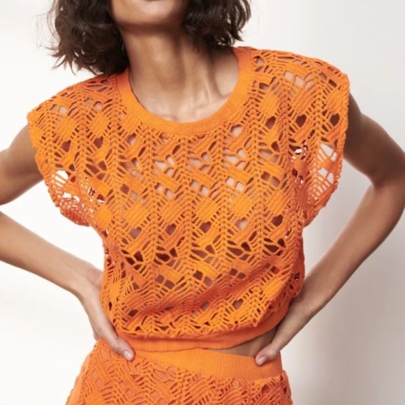 Zara Tops Zara Orange Crochet Knot Cropped Top Medium Poshmark